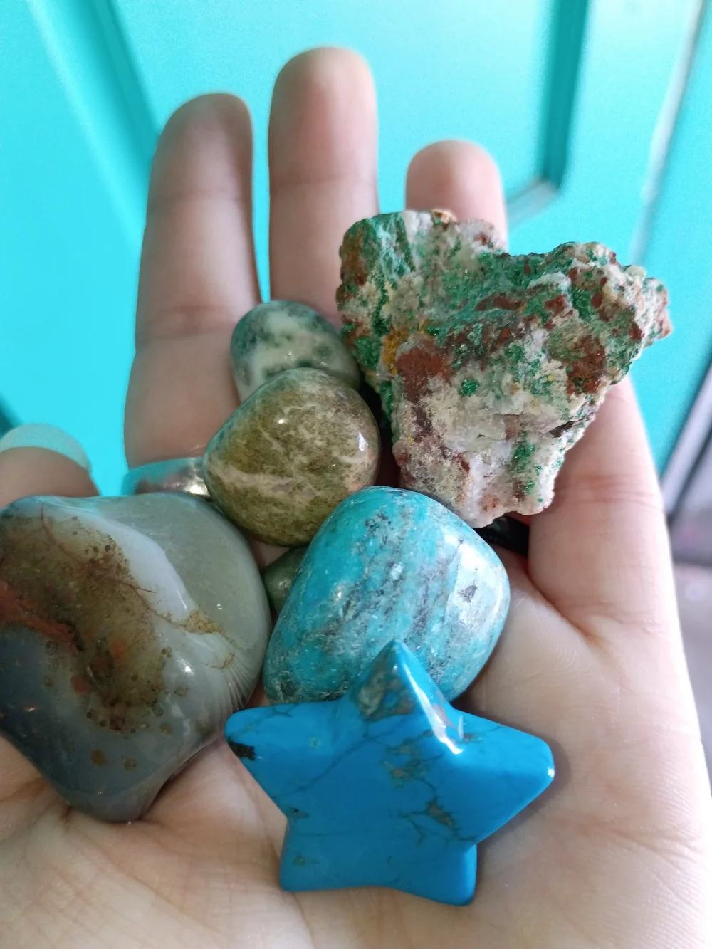 Scoop Of Decorative Blue Turquoise Star and Polished Gemstone Set